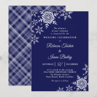 Élégants flocons de neige à carreaux mariage bleu 