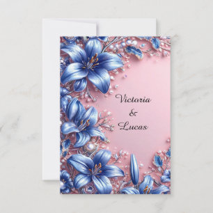 Invitation Élégants lys bleus perles floraux mariage luxe 💙