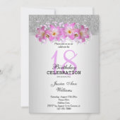 Invitation Élégants Lys Silver & Belladonna 18e Anniversaire (Devant)