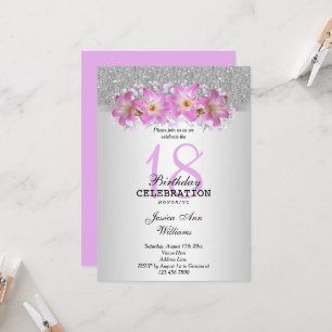 Invitation Élégants Lys Silver & Belladonna 18ème Anniversair