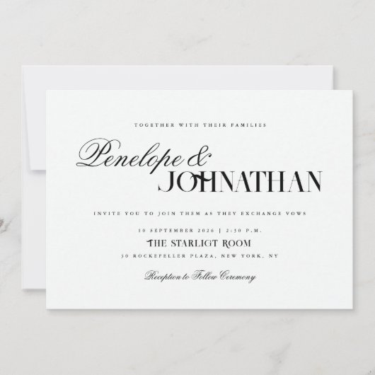 Invitation Élégants Noms de Mariage Serif Script Horizontal (Devant)
