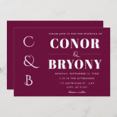 Invitation élégants noms gras monogram mariage bourgogne (Devant / Derrière)