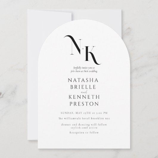 Invitation Élégants NOMS Mariage blanc Moderne Calligraphie (Devant)