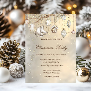 Invitation Élégants ornements de Noël en or Noël 