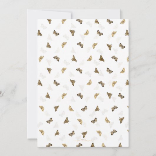 Invitation Élégants papillons blancs en or (Dos)