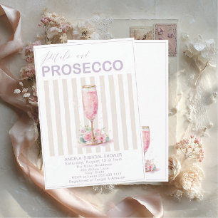 Invitation Élégants Pétales Aquarelle et Prosecco Robe de Ma