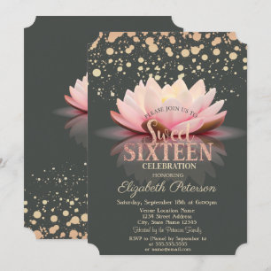 Invitation Élégants points de lotus Sweet 16