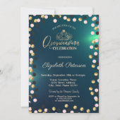 Invitation Elégants points d'or, Tiara Green Quinceañera (Devant)