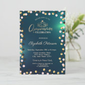 Invitation Elégants points d'or, Tiara Green Quinceañera (Debout devant)