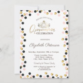 Invitation Elégants points d'or, Tiara, Quinceañera (Devant)