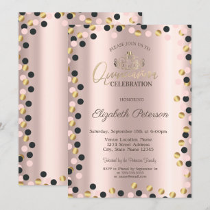 Invitation Élégants points dorés, Diadème,Invitation Quinceañ
