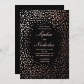Invitation Élégants pois d'or. Mariage moderne noir (Devant / Derrière)
