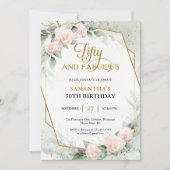 Invitation Elégants roses blush et eucalyptus et cadre or (Devant)