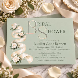 Invitation Élégants Rubans De Roses Crème Douce Sauge Mariage