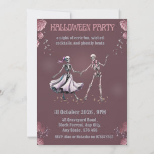 Invitation Élégants squelettes dansants prune Halloween Party