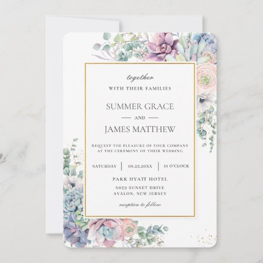 Invitation Élégants succulents Blush Floral Greenery Mariage (Devant)