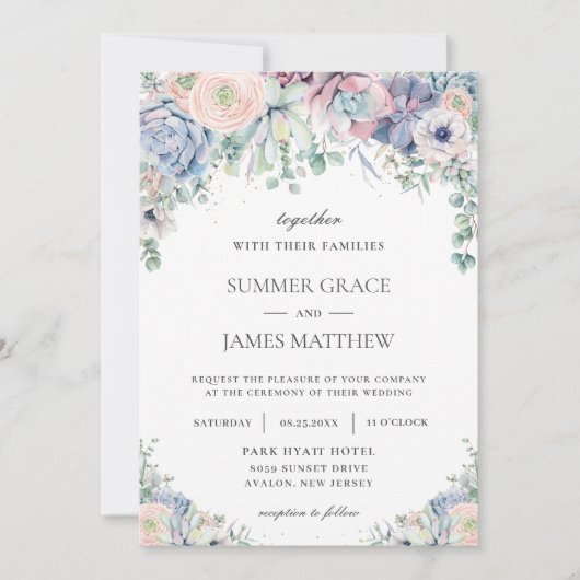 Invitation Élégants succulents Blush Floral Greenery Mariage (Devant)
