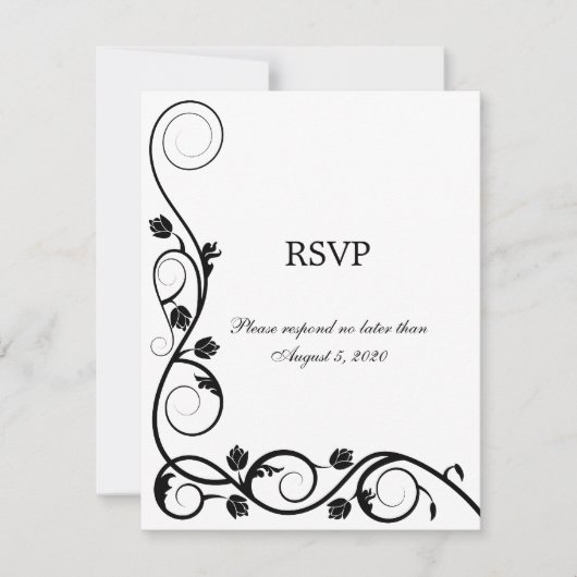 Invitation Elegants Tourbillons Noirs et Blancs RSVP / Répons (Devant)