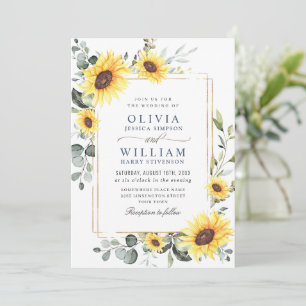 Invitation Élégants tournesols à l'aquarelle et mariage au eu