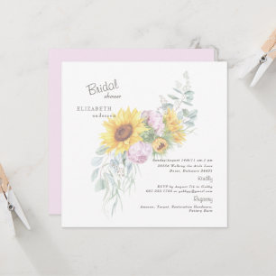 Invitation Élégants tournesols rose peonie mariage carré invi