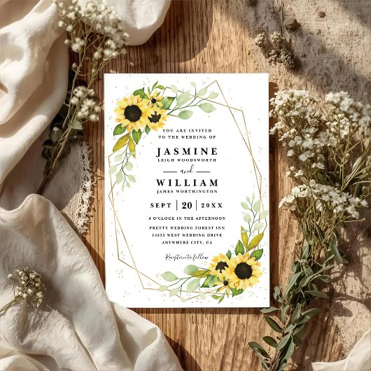 Invitation Élégants Tournesols Rustique Moderne Code QR Maria