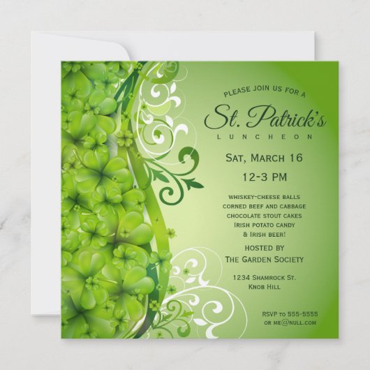 Invitation Élégants trèfles et volutes de la Saint-Patrick (Devant)