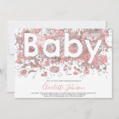 Invitation Élément Aquarelle Rose Baby Shower (Devant)