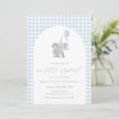 Invitation Élément bleu Gingham bleu Anniversaire Aquarelle (Debout devant)