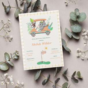 Invitation Élément Boho Bébé Éléphant & Singe Golf Fête de Na