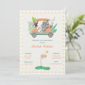 Invitation Élément Boho Bébé Éléphant & Singe Golf Fête de Na (Debout devant)
