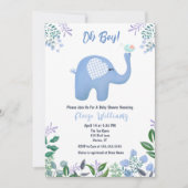 Invitation Élément de Baby Shower Éléphant Bébé avec Oiseau C (Devant)