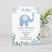 Invitation Élément de Baby Shower Éléphant Bébé avec Oiseau C (Debout devant)