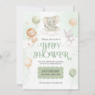 Invitation Élément de bain de bébé éléphant aquarelle garçon