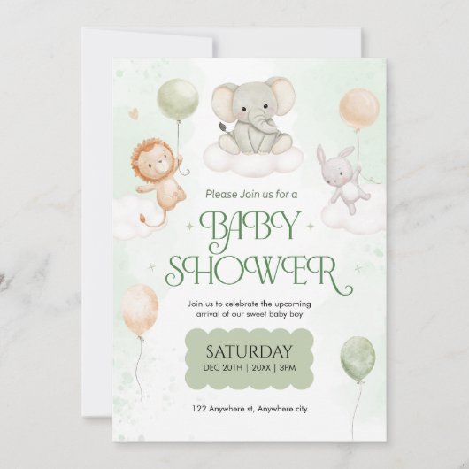 Invitation Élément de bain de bébé éléphant aquarelle garçon (Devant)