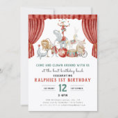 Invitation Élément de cirque à l'aquarelle pour un premier an (Devant)