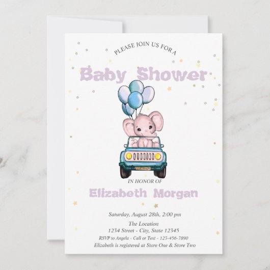 Invitation Élément de décor pour Baby Shower Éléphant bébé,Vo (Devant)