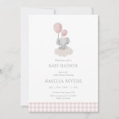 Invitation Élément de douche pour bébé éléphant Gingham rose  (Devant)