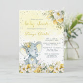 Invitation Élément de fête de naissance de bébé éléphant & fl (Debout devant)