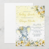 Invitation Élément de fête de naissance de bébé éléphant & fl (Devant / Derrière)