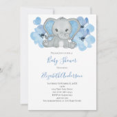 Invitation Élément de fête pour garçon bébé éléphant bleu bal (Devant)