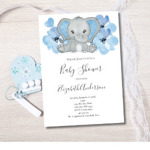 Invitation Élément de fête pour garçon bébé éléphant bleu bal