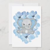 Invitation Élément de fête pour garçon bébé éléphant bleu bal (Dos)
