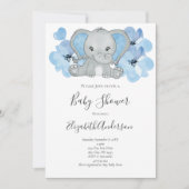 Invitation Élément de fête pour garçon bébé éléphant bleu bal (Devant)