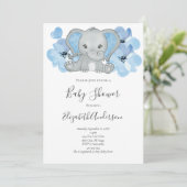 Invitation Élément de fête pour garçon bébé éléphant bleu bal (Debout devant)
