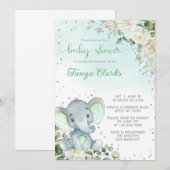 Invitation Élément de fête prénatale pour fille avec éléphant (Devant / Derrière)