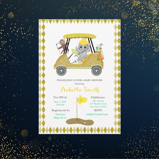 Invitation Élément de golf éléphant et singe Baby Shower