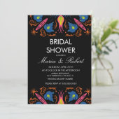 Invitation Élément Floral d'Éléphant Indien Noir Mariage (Debout devant)