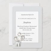 Invitation Élément gris éléphant et oiseau d'anniversaire (Devant)