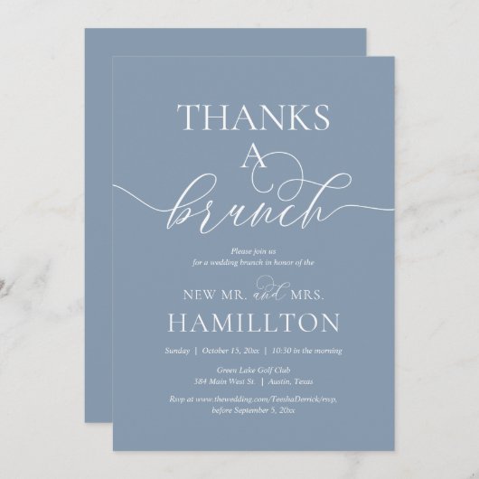 Invitation Elément mariage, Merci un Brunch, Dusty Blue (Devant / Derrière)