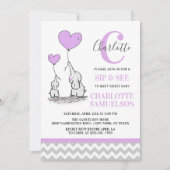Invitation Élément Moderne Violet Gris Éléphant SIP & SEE Béb (Devant)